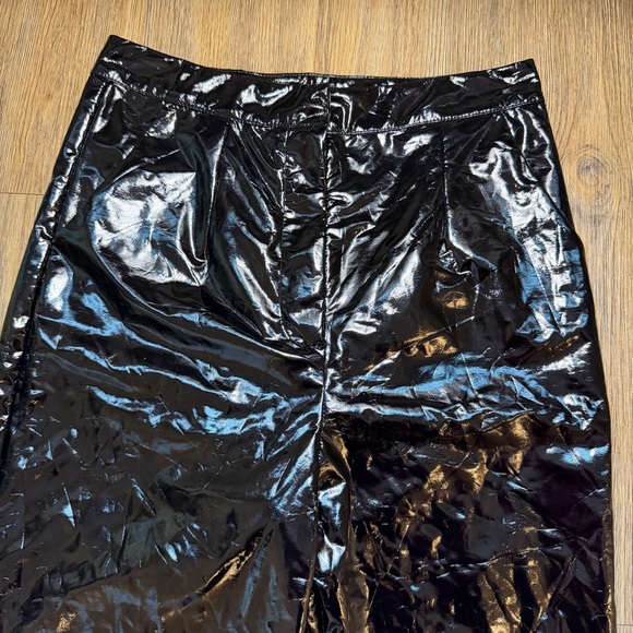 PrettyLittleThing Shiny Black Vinyl Faux Leather Faux Latex Sexy Pants NWT - Picture 2 of 12